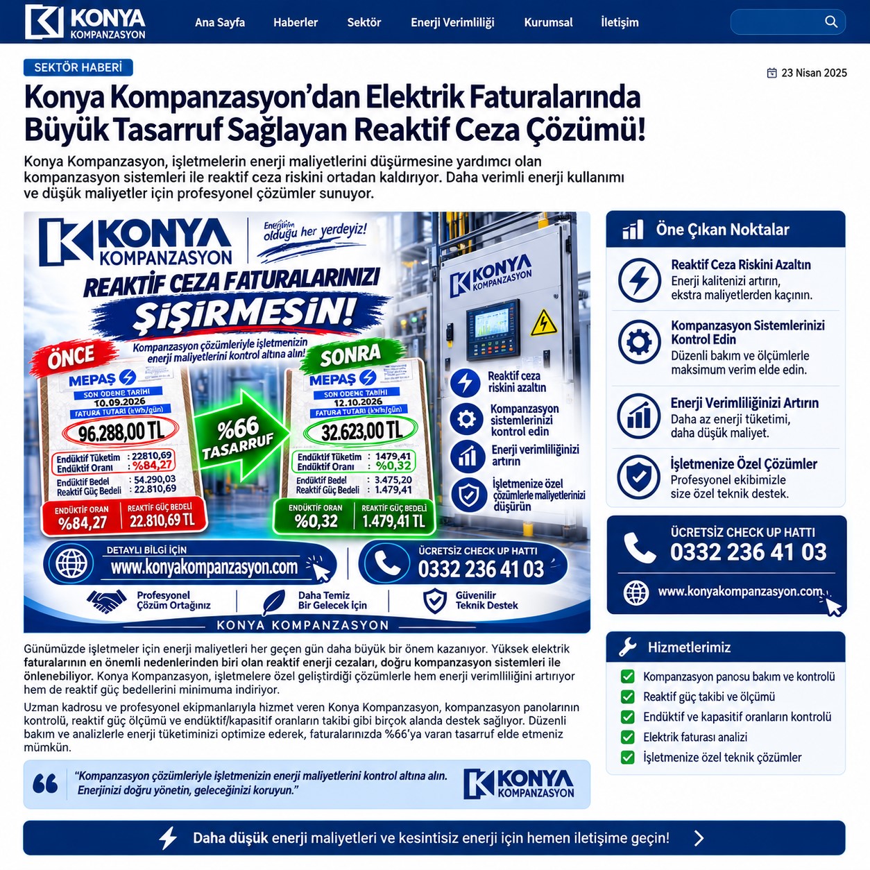 Konya Kompanzasyon’dan İşletmelere Reaktif Ceza Uyarısı: Elektrik Faturalarınızı Kontrol Altına Alın