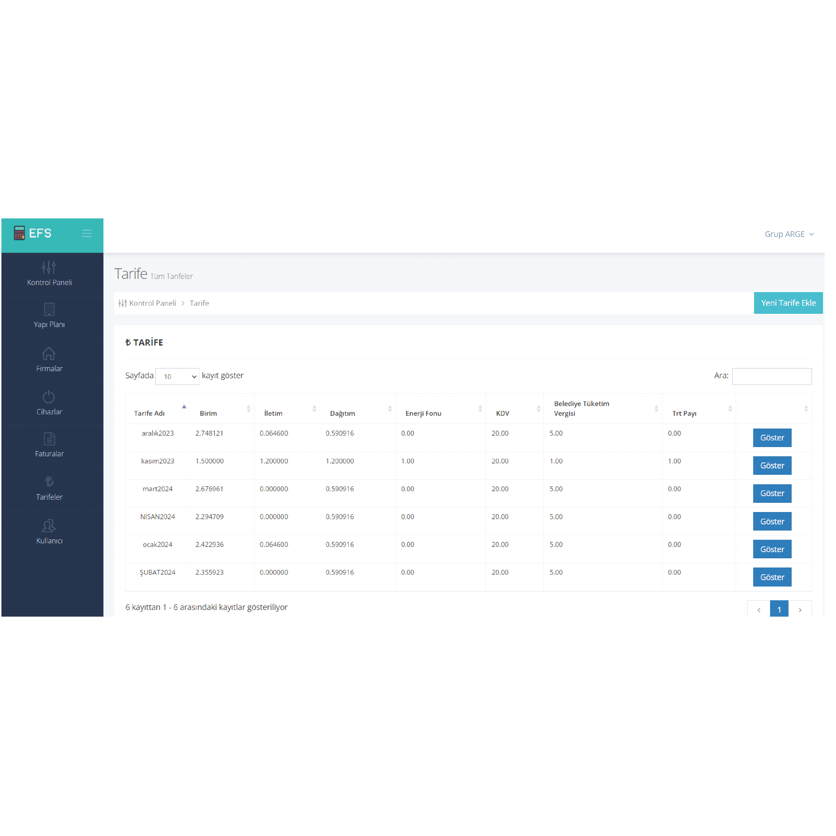 EFS – Enerji Faturalandırma Sistemi